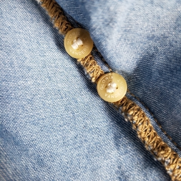 Vintage Denim Faux Fur Collar Cheetah Shirt Jacket Womens Medium Chambray Zipper - Picture 11 of 12